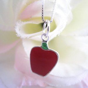 Sterling Silver Red Apple Handmade Necklace